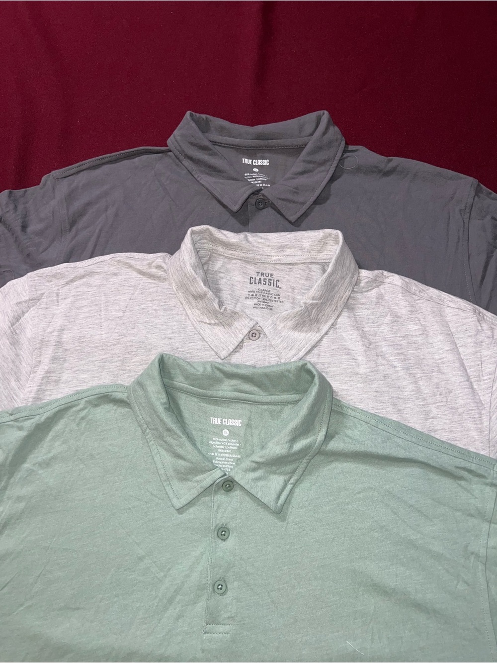 True Classic Polo Shirt - Mint green,dark gray and heather light gray size XL
